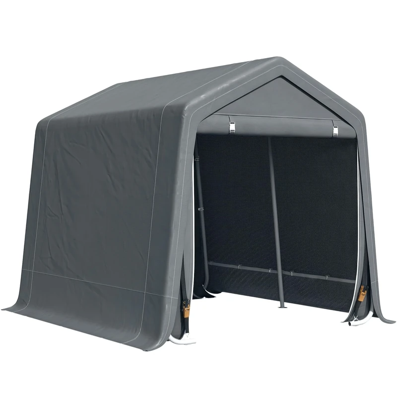 Outsunny 9 x 7.5 ft Outdoor Garden Storage Shed, Waterproof Bike Tent with Double Roll-up Zipper Door, Metal Frame, Portable Shed Shelter Carport for Motorcycle Garden Tools Dark Grey