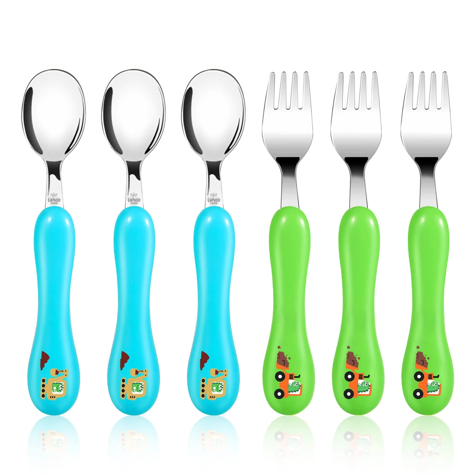 Lehoo Castle Toddler Fork and Spoon Set, 6pcs Stainless Steel Children's Cutlery Kids Cutlery Flatware, Incudes3 x Spoons, 3 x Forks (No Knives