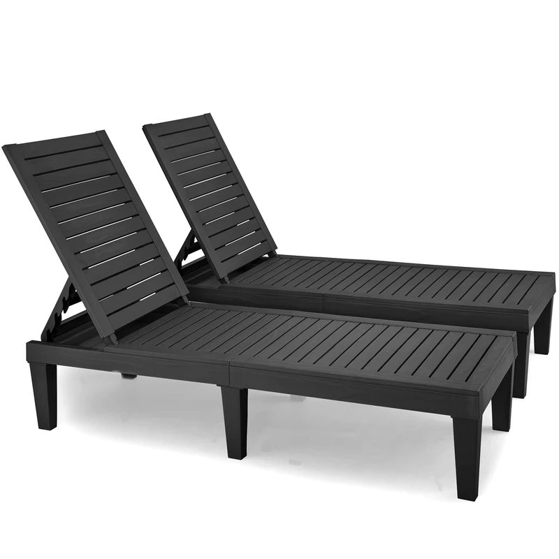 YITAHOME Resin Recliner Sun lounger, Durable Outdoor Sun Bed Chair with Adjustable Backrest, Waterproof & Weather Resistant for Garden/Patio/Beach/Poolside with 200KG Capacity, Set of 2 (Black)
