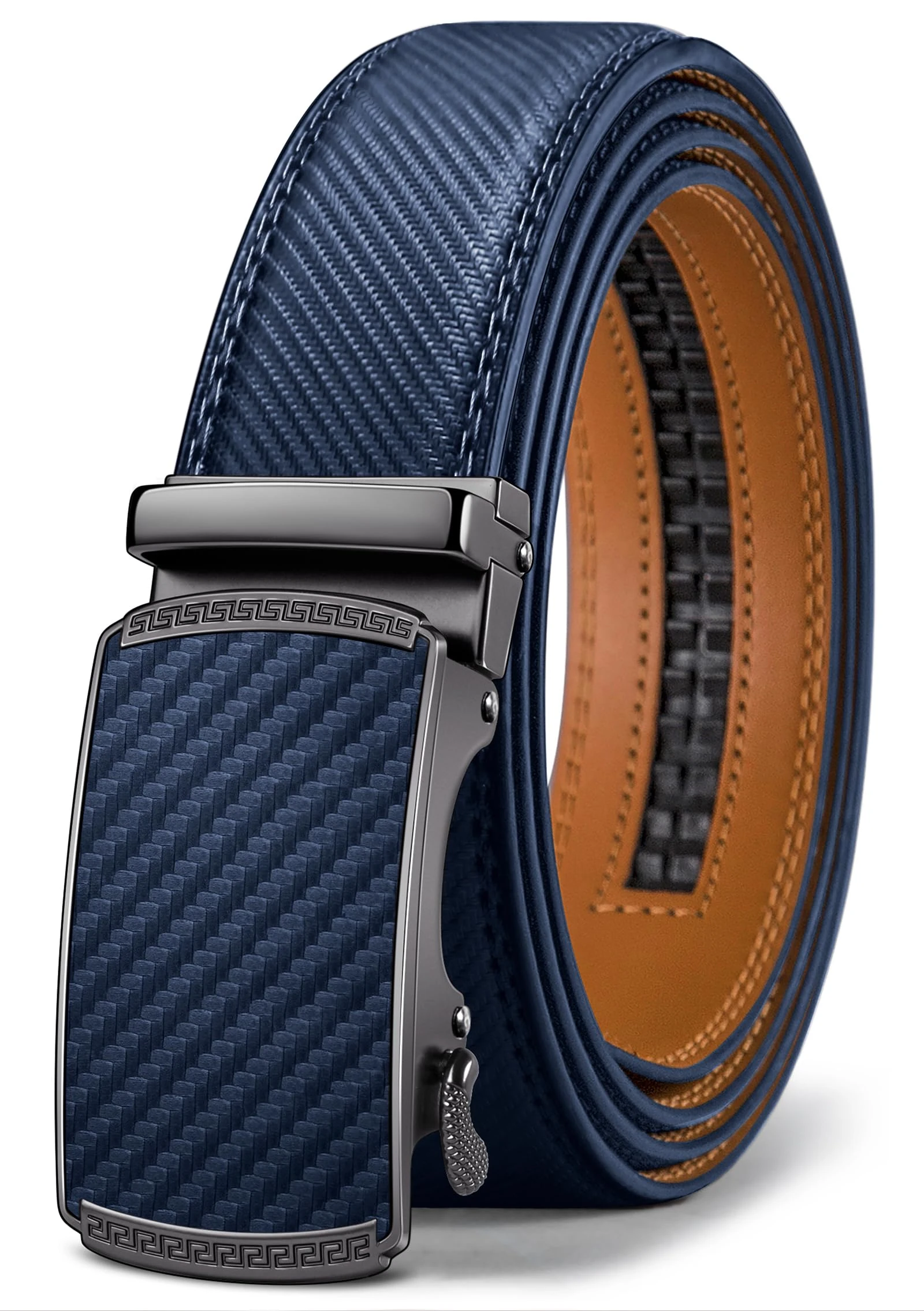 BULLIANT Men's Belt, Leather Ratchet Belt for Men Dress 1 3/8,Trim to Fit,Antique Blue2495,28"-34" Waist Adjustable
