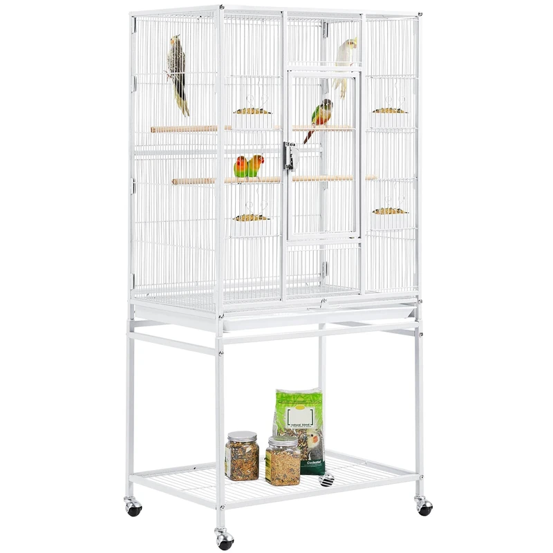 Yaheetech Extra Large Bird Cage Metal Budgie Cage Parrot Cage with Rolling Stand for Parakeet Pet Breeding Cage for Small Animal White