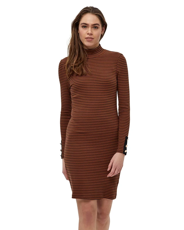 Desires Women's Jamela Rib Dress 5076S Apple Butter Brown Striped M