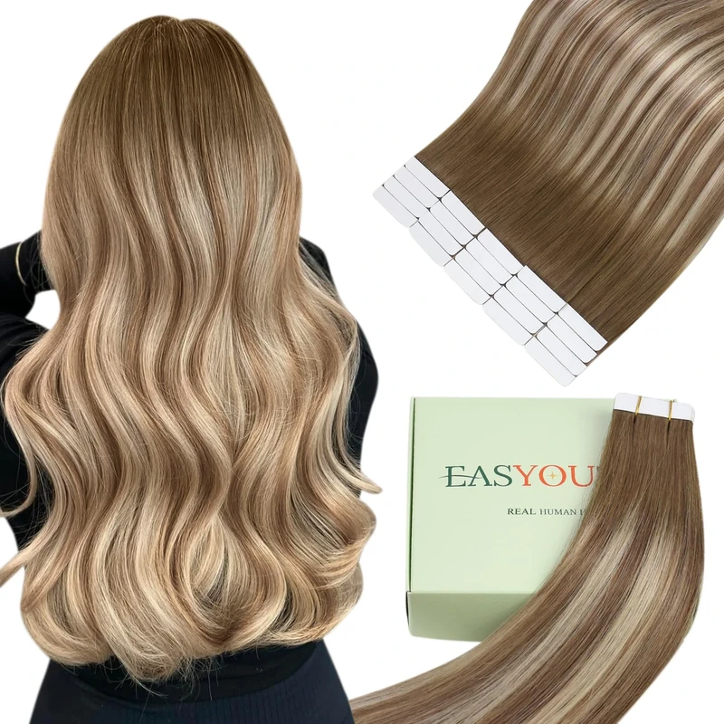 Easyouth Tape Hair Extensions Real Human Hair Ombre Tape in Human Hair Extensions Tape ins Brown to Blonde Balayage Tape Extensions Human Hair Remy Natural 20 Inch 50g 20Pcs