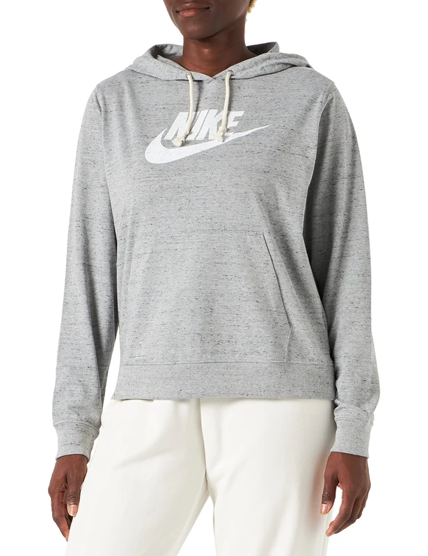 NIKE DM6388-063 W NSW GYM VNTG GFX EASY PO HD Sweatshirt Women's Dk Gray Heather/White Size M