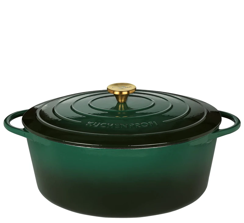 Küchenprofi Provence Oval Stewing Pan 35 cm Green Cast Iron Roasting Dish 35 cm