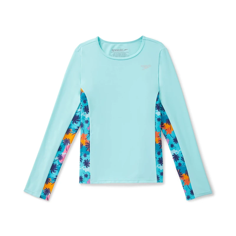 Speedo Girls' Uv Swim Shirt Long Sleeve Rashguard, Aqua Splash, MD (10 Big Kid)