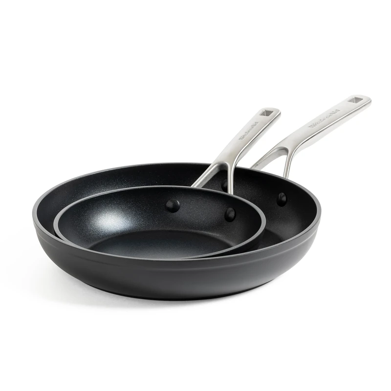 KitchenAid Forged Hardened Hard Anodized PFAS-Free Ceramic Non-Stick, 20 cm and 28 cm Frying Pan Set, Induction, Oven Safe,Black