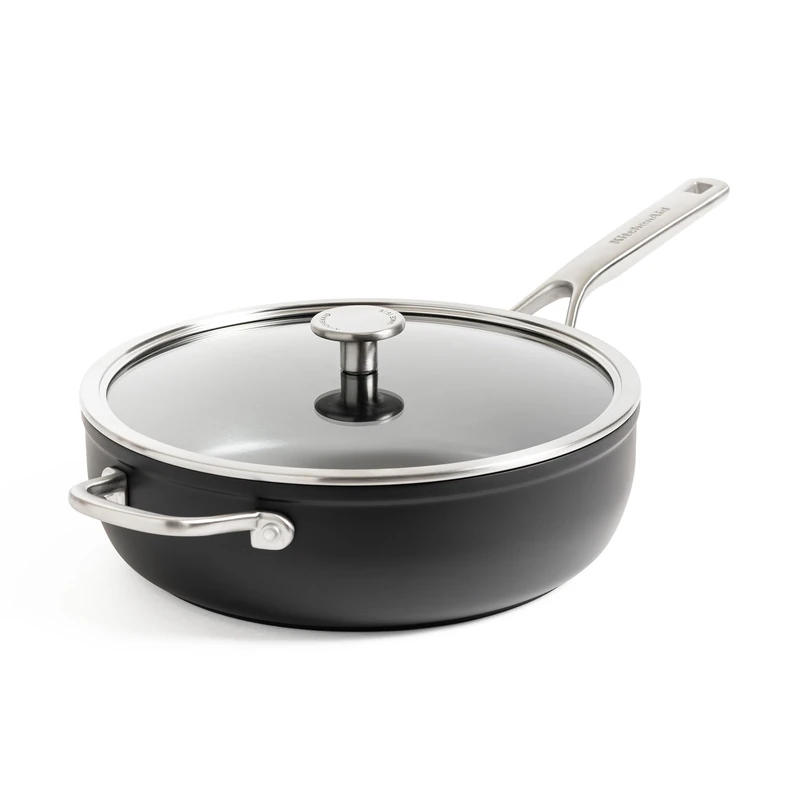 KitchenAid Forged Hardened Hard Anodized PFAS-Free Ceramic Non-Stick, 28/4.6 Litre cm Saute Pan, with Helper Handle, Lid, Induction, Oven Safe,Black - Image 1