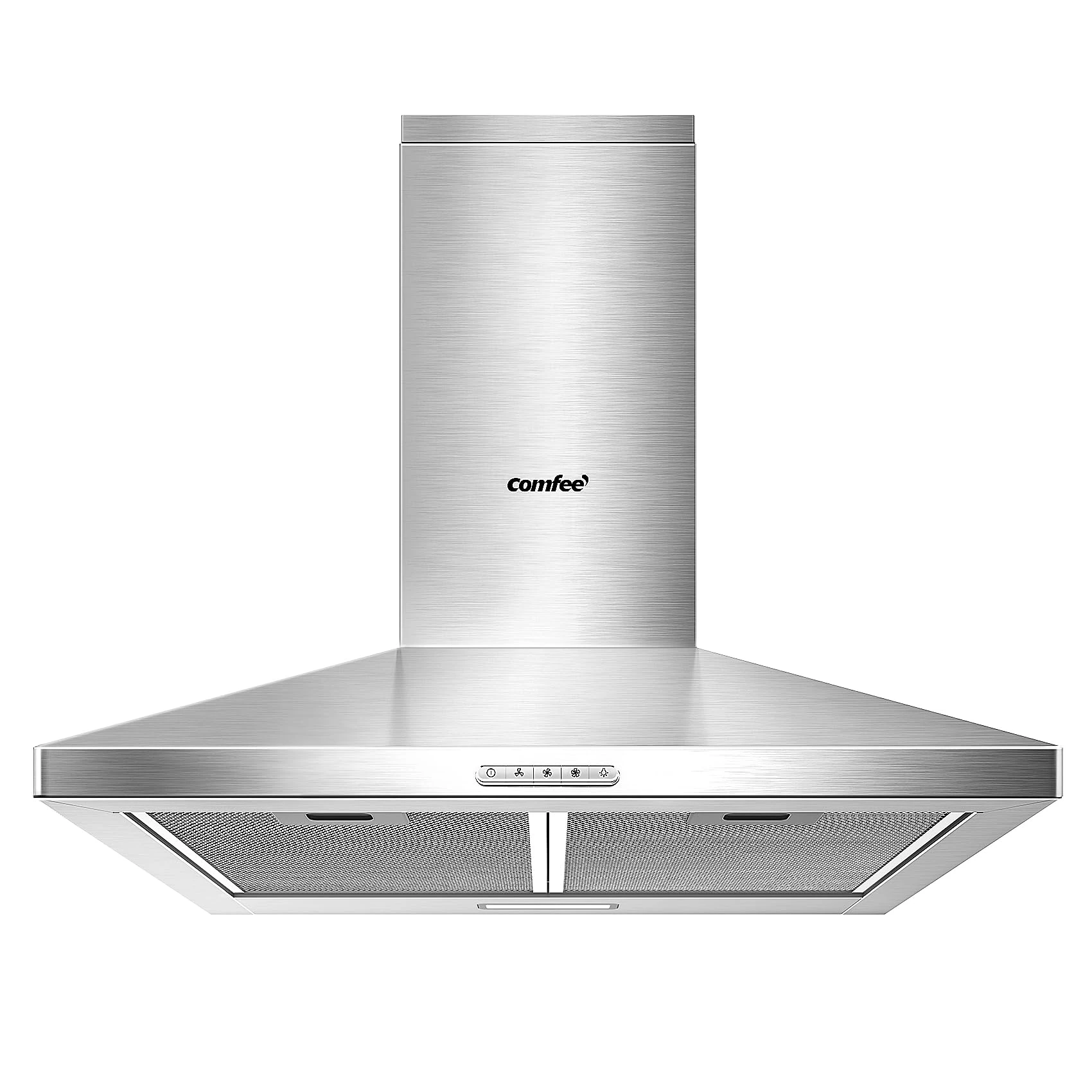 COMFEE' 60 cm Chimney Cooker Hood Stainless Steel Extractor Hood with LED and Recirculating & Ducting System Wall Mounted Range Hood 600 mm Extractor Fan - Silver KWH-PYRA17SS-60