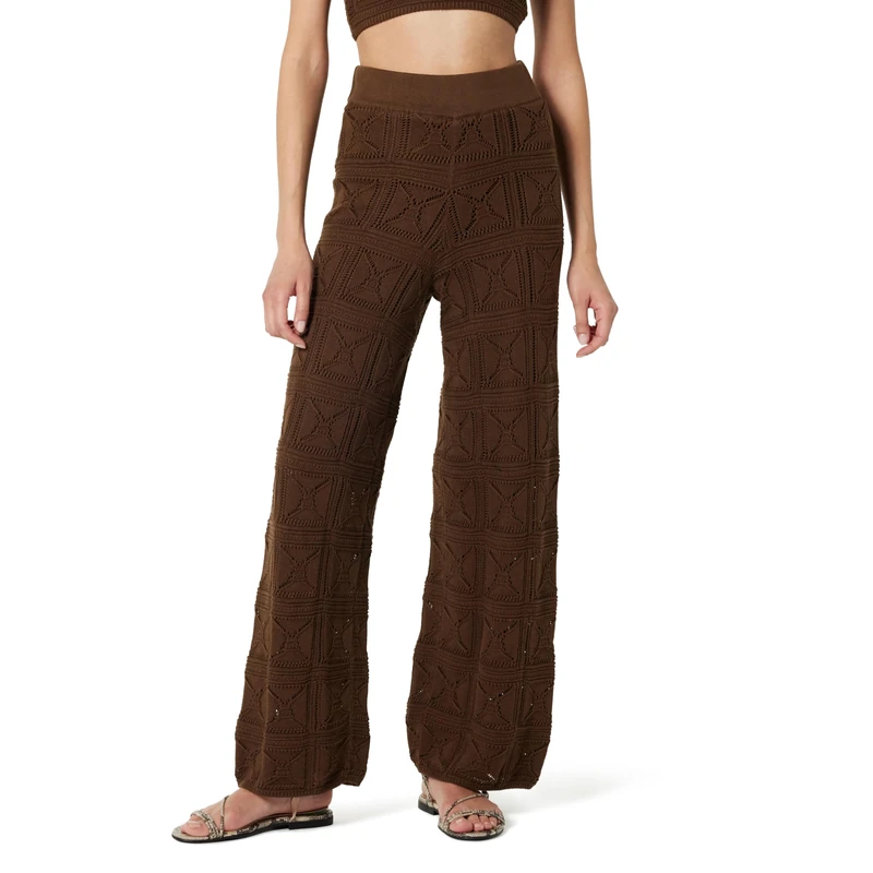 The Drop Women's Diza Pull-On Flare-Leg Crochet Pant, Coffee Bean, XS