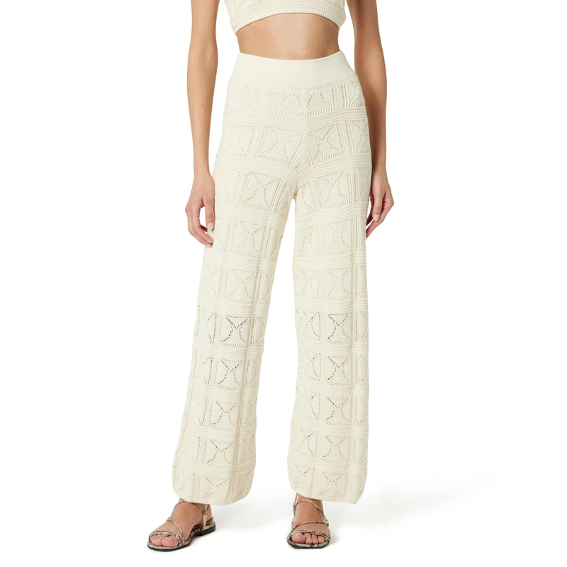 The Drop Women's Diza Pull-On Flare-Leg Crochet Pant, Birch, 5XL Plus