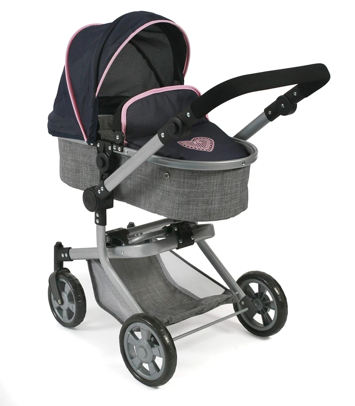 Bayer Chic 2000 - Mika Doll's Pram, 2-in-1 Combination Doll's Pram for Children from 4 to 8 Years, Melange Grey/Navy