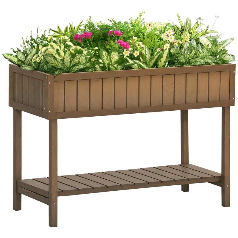 Outsunny Wooden Herb Planter with 8 Pocket, Raised Bed Container Garden Planter Boxes, 110L x 46W x 76Hcm, Brown