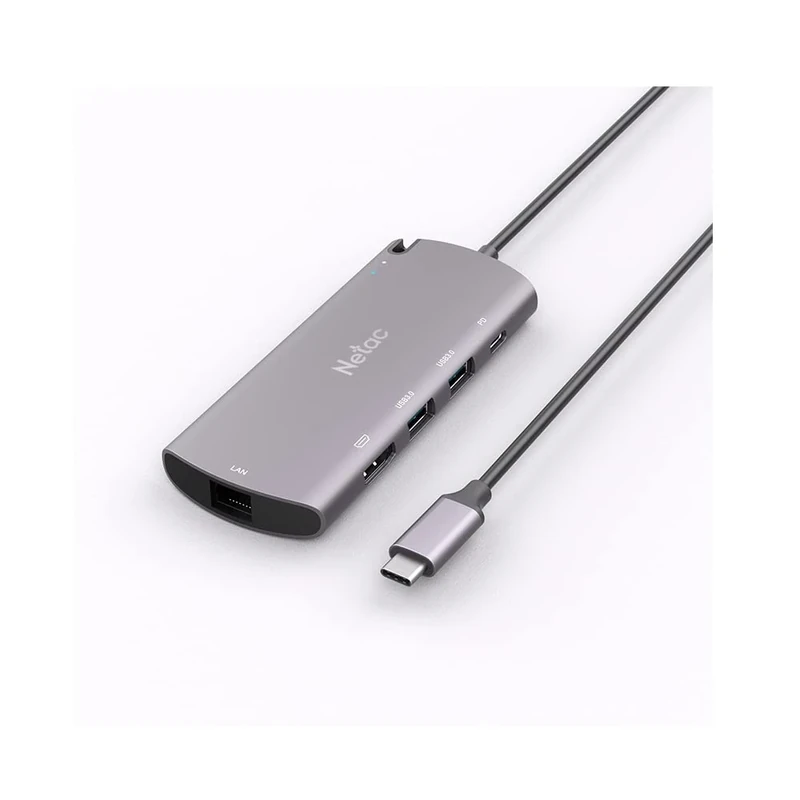 Netac Aluminum Enclosure Cabinet for M.2 SATA 6 in 1 - Input (1xUSB-C, 1xPD Recharge), Output (2xUSB3.0-A, 1xHDMI, 1xRJ45, 1xM.2 SATA)