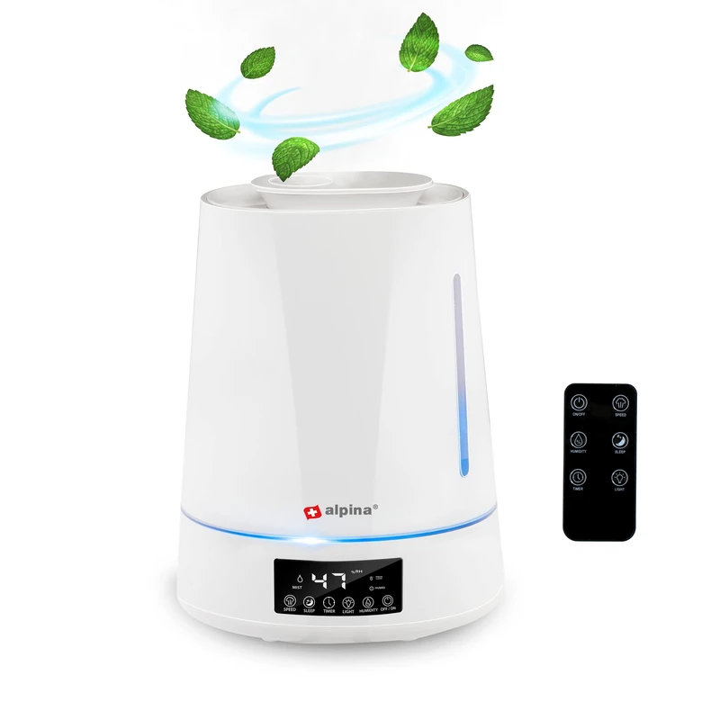 Alpina Humidifier - 4 L - Ultrasonic Mist - with Timer - Aromatherapy - Night Light - Remote Control - White - Image 1