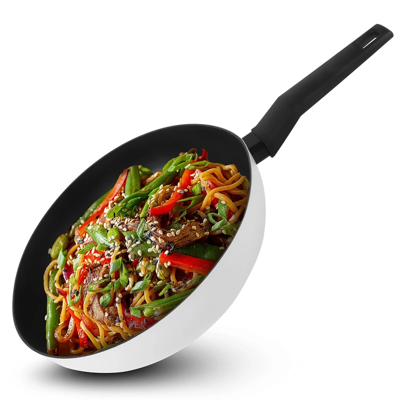 FACKELMANN Balance Wok 30 cm, Non-Stick Wok Made of 90% Recycled Aluminium with Ergonomic Plastic Handle, Large Wok with High Rim for Cooking, Suitable for Induction