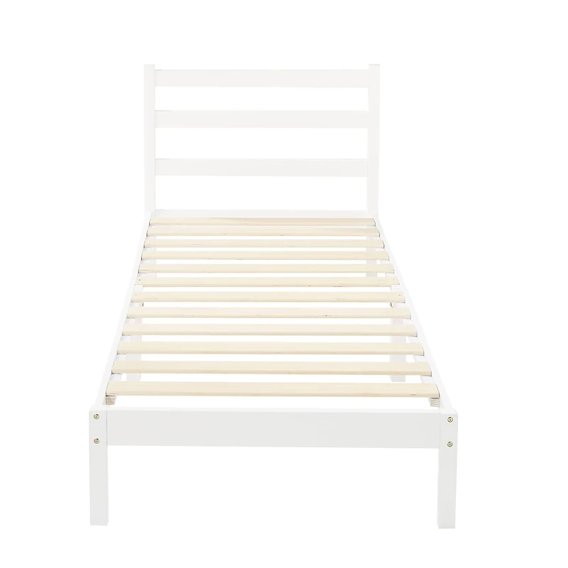 Amazon Basics Solid Pine Wood Platform Bed Frame with Ribbed Headboard, Modern, Easy Assembly, Kids, Single, White, 90 x 190 x 88 cm