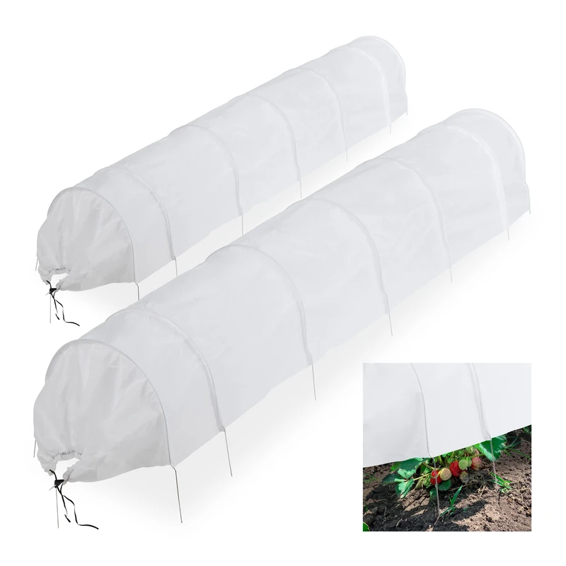 Relaxdays Grow Tunnels, Set of 2, 3.4 m Long, Plastic Greenhouse, Polytunnel, Plant & Seedling Protection, Cloche, Clear, Fleece