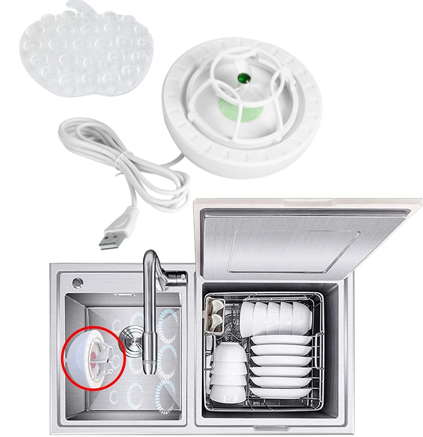 Mini Portable Ultrasonic Dish Washing Machine - Lazy Dishwasher With USB, Green