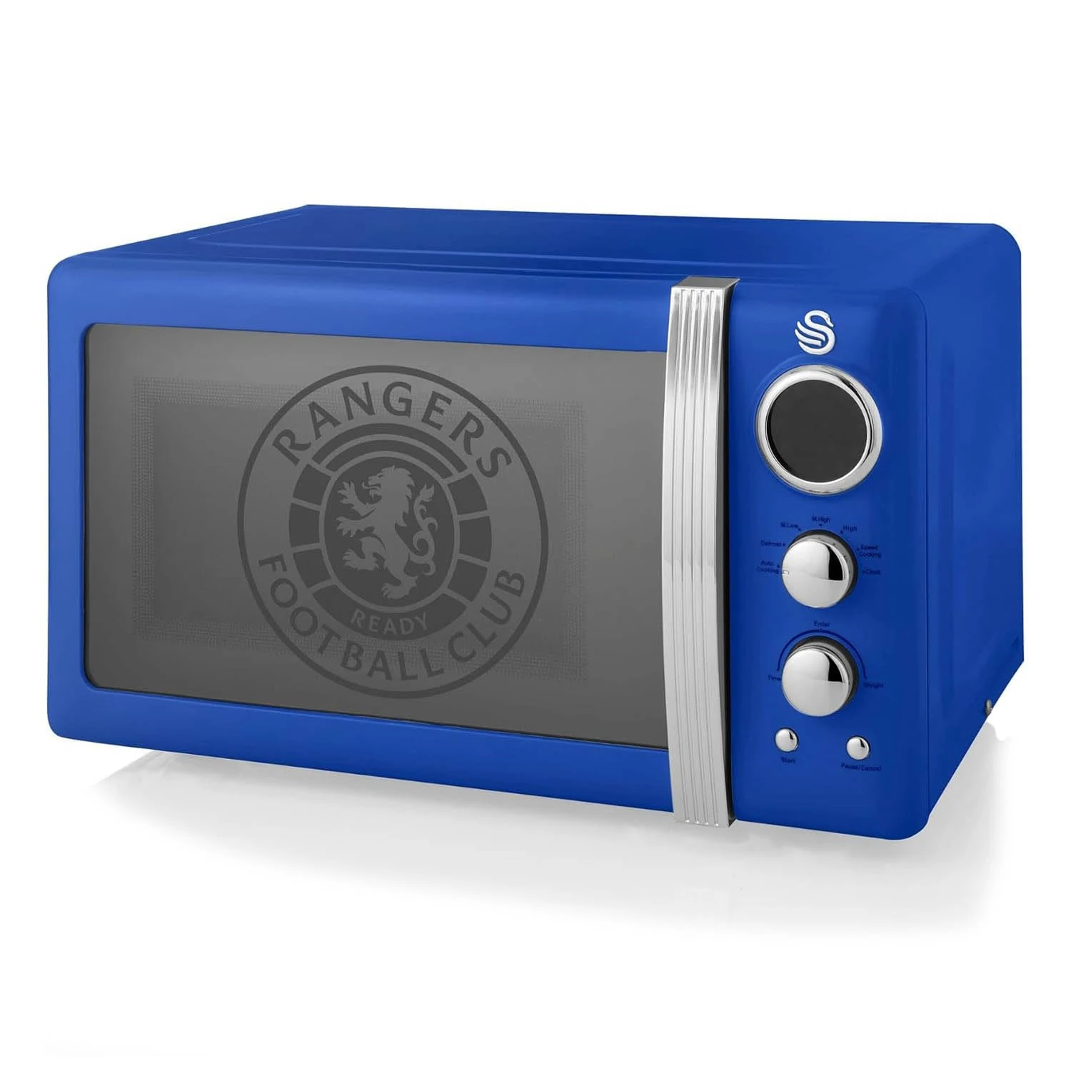 Swan Official Rangers Football Club Retro Digital Microwave, 800W, Blue, Rangers FC Microwave, 60-minute Digital Timer, 20 Litre Capacity, 5 Power Settings, SM22030RANN