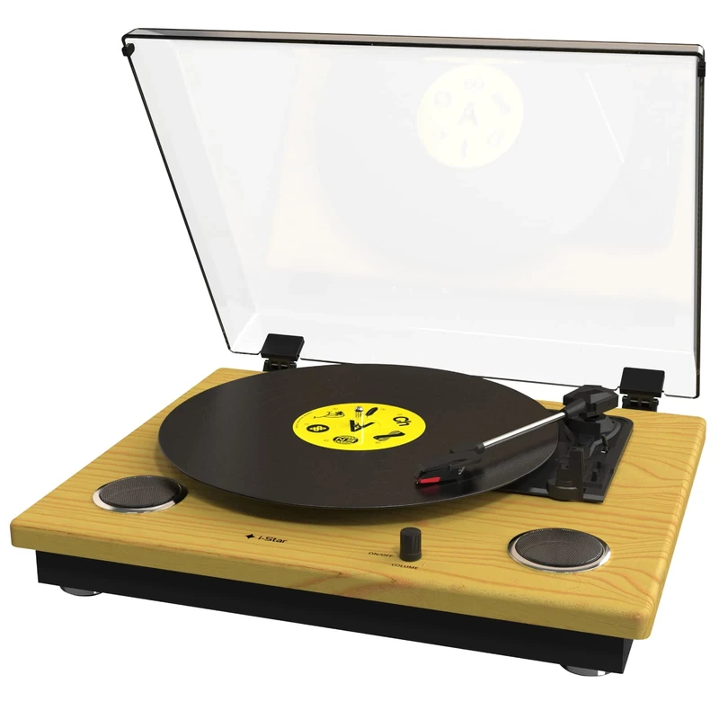 Record Player for Vinyl with Built In Speakers, Bluetooth Record Player with Integrated Amplifier and Speakers, Home Audio 33 1/3, 45 and 78 RPM, AUX In, Stereo Phono and RCA Output, USB Recording