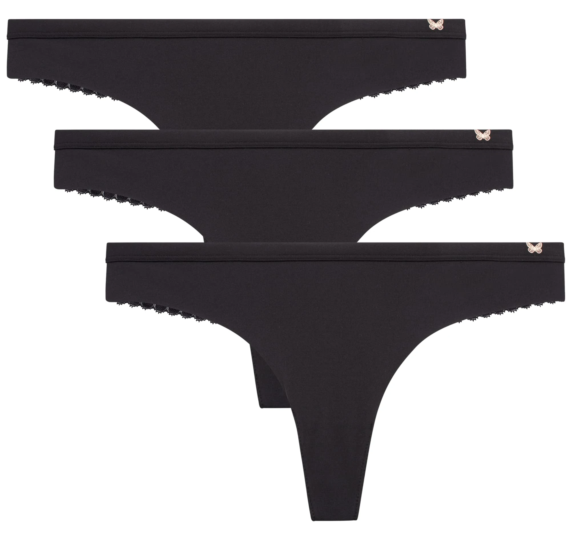 Jessica Simpson Women's Underwear - 3 Pack Microfiber Lace Thong Panties (S-XL), Black/Black/Black, Large
