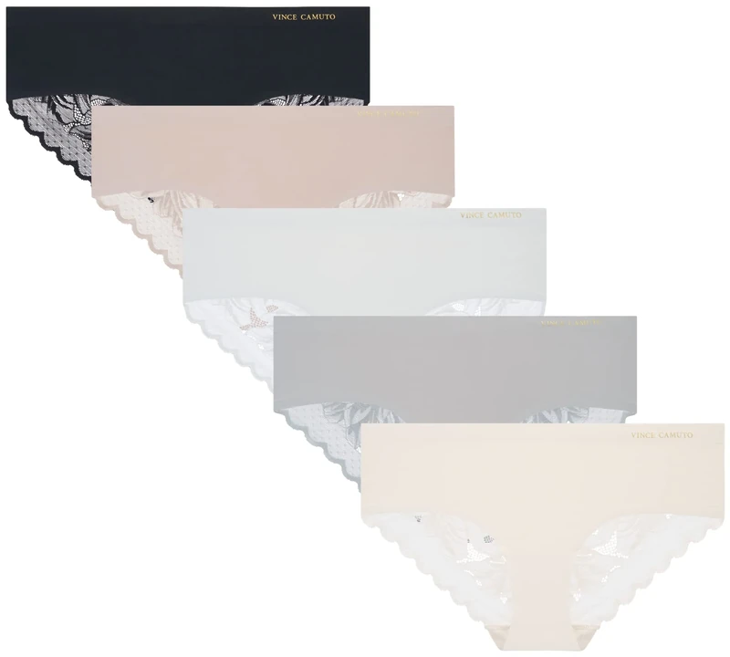 Vince Camuto Women's Hipster Underwear - 5 Pack Ultra Soft & Sexy Lingerie - Breathable Seamless Panties for Women, Assorted Lace, S