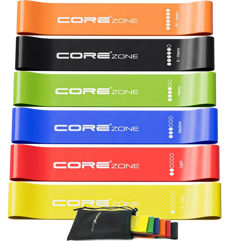 COREZONE Resistance Bands Set of 6 – Loop Resistance Bands with 6 Resistance Levels for Glutes, Legs, Yoga, Pilates, Home Workout, Fitness & Physiotherapy – Exercise Bands for Men & Women