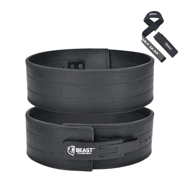 Beast Power Gear Weight Lifting Belt with Lever Buckle|10MM Thick & 4 Inches Wide|Free Strap- Advanced Back Support for Weightlifting, Powerlifting, Deadlifts, Squats - Men & Women