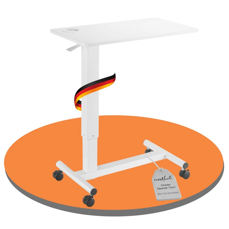 PureMounts® Height Adjustable Side Table Gas Lift Integrated Cup Holder Height Adjustable Laptop Table 71-106cm White