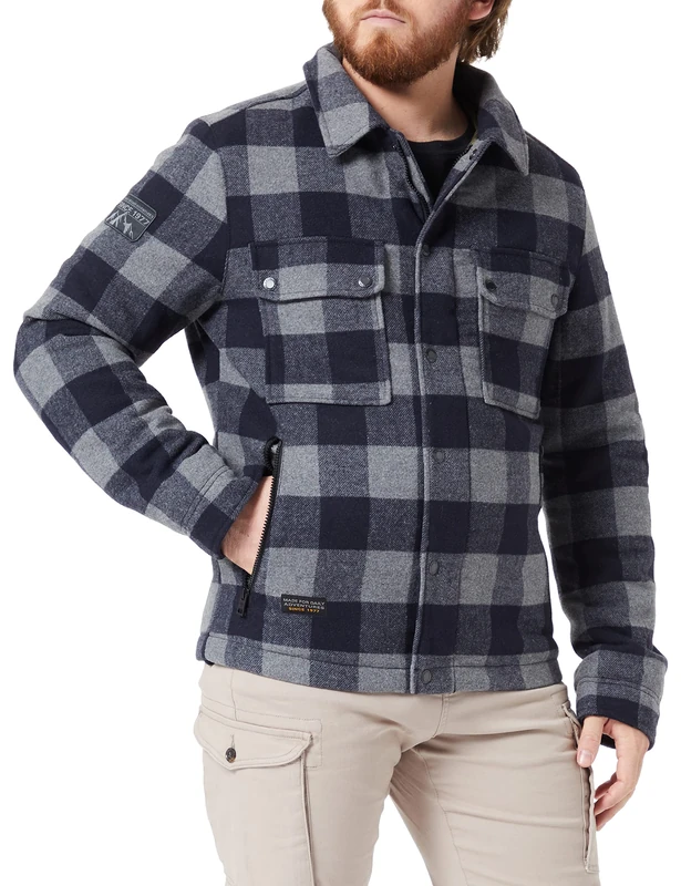 camel active Men's 430110/8O26 Blouson, Grey Check, 56