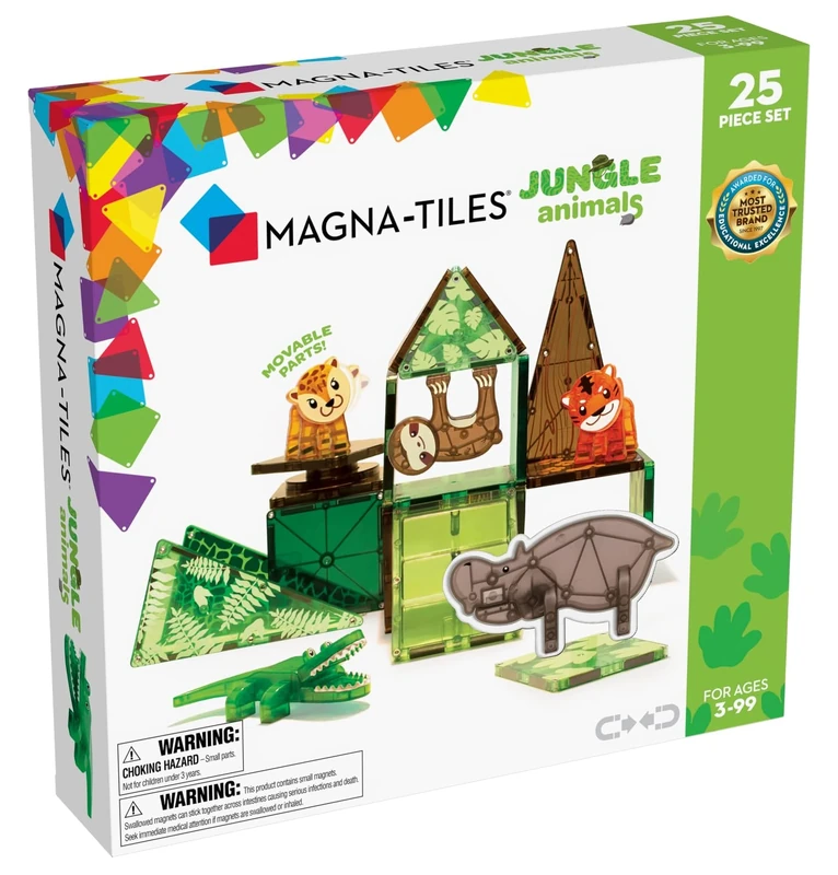 Magna-Tiles Jungle Animals 25-Piece Set - 3D magnetic building tiles, Clear Colors