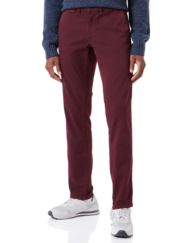 camel active Men's Slim Fit Cotton Chinos, red-Brown, 31 W/32 L
