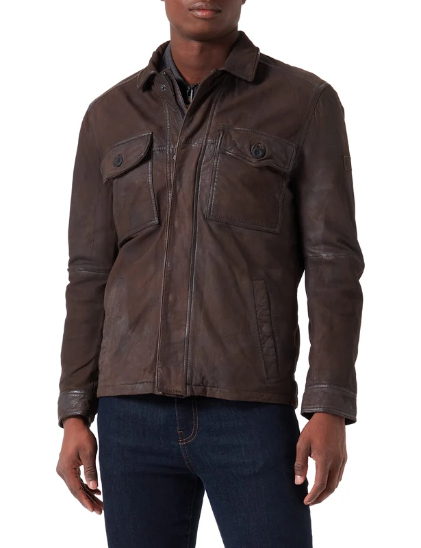 camel active Men's 431210/8L16 Leather Blouson, Brown, 110 cm