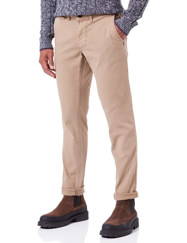 camel active Men's Slim Fit Madison Chino Trousers, Beige, 33 W/36 L - Image 1
