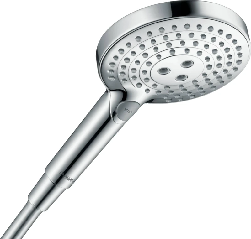 hansgrohe Raindance Select S - Water-Saving Shower Head max. 8 l/min (EcoSmart), Hand Shower Round (120 mm) with 3 Sprays (incl. PowderRain), with Anti-limescale Function, Chrome, 26515000