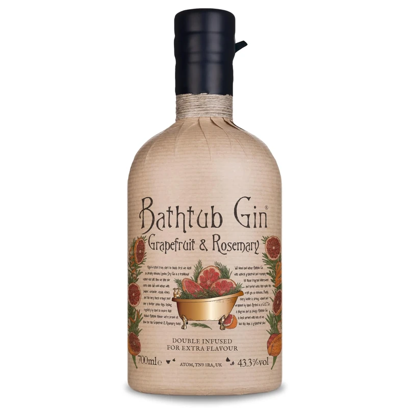 Bathtub Gin Grapefruit and Rosemary, 70cl - Double-Infused 40.3 Percent ABV Flavoured Craft Gin with Orange, Juniper and Rosemary Notes - Hand-Crafted British Gin