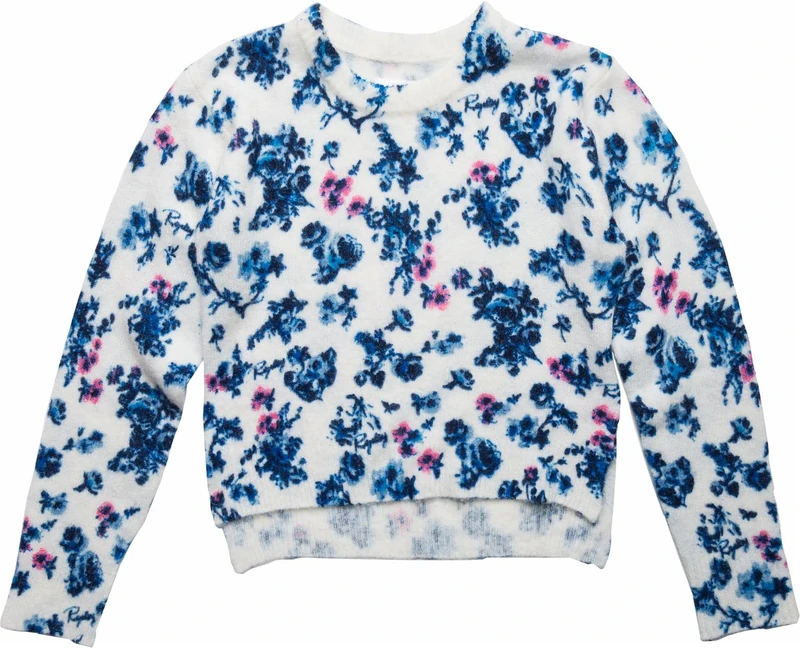REPLAY Girls' SG5012 Short Jumper, 010 White Printed Blue Rose, 10A