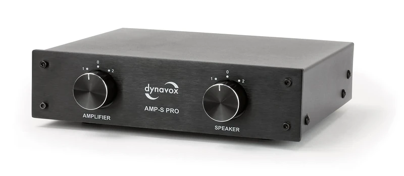 Dynavox AMP-S Pro Amplifier and Speaker Switch in Metal Housing for Stereo and Surround Amplifier, Banana Plug or Clamp Connector - Black