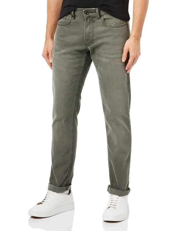 camel active Men's Slim Fit 5-Pocket Jeans, Green, 33 W/36 L