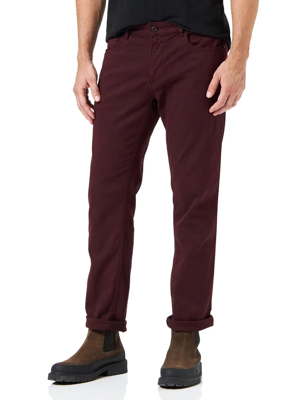 camel active Men's Regular fit Houston Trousers with Structure Jeans, DarkRed, 38 W/34 L