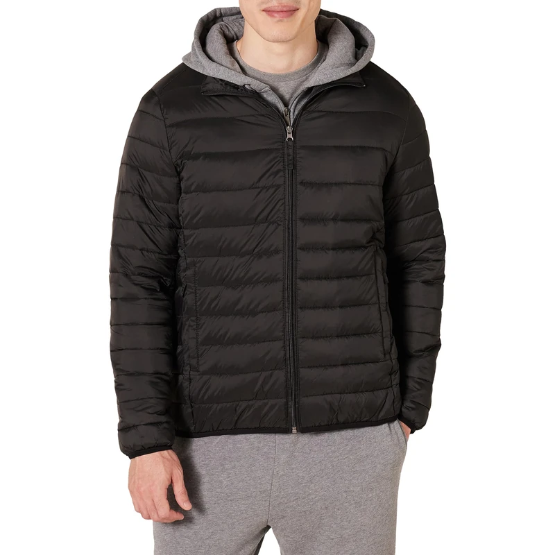 Amazon Essentials Men's Packable Lightweight Water-Resistant Puffer Jacket (Available in Big & Tall), Black, 6XL Plus