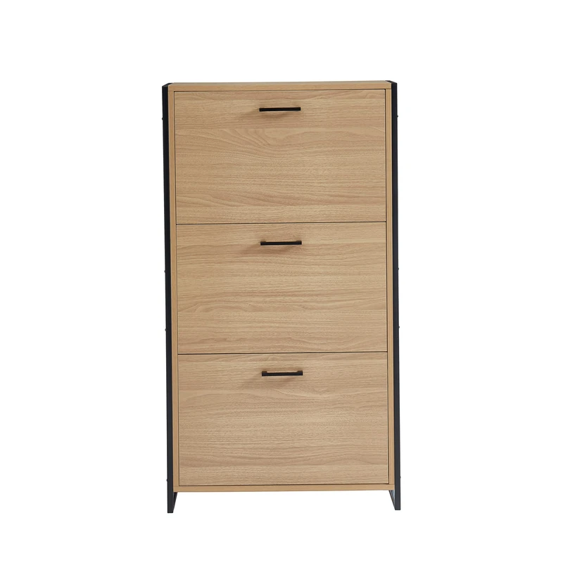BAÏTA ARCHI shoe cabinet, oak effect and black metal, 63cm