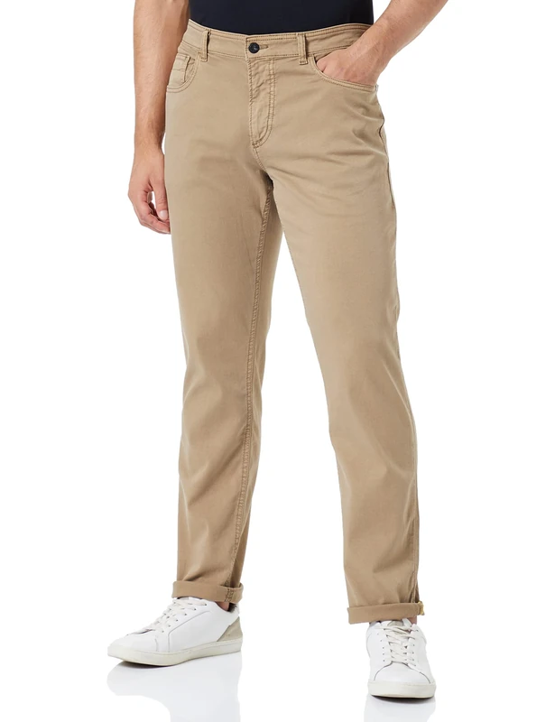 camel active Men's Regular fit Houston Trousers with Structure Jeans, Beige, 34 W/34 L