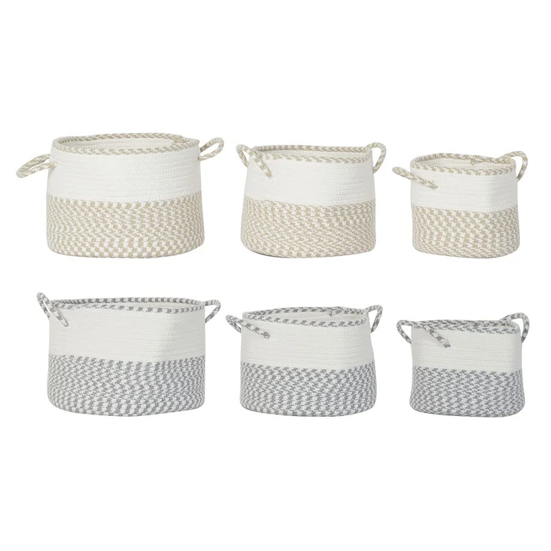 DKD Home Decor Set of Baskets Grey Cotton Light Brown (2 pcs) (30 x 30 x 20 cm) - Image 1