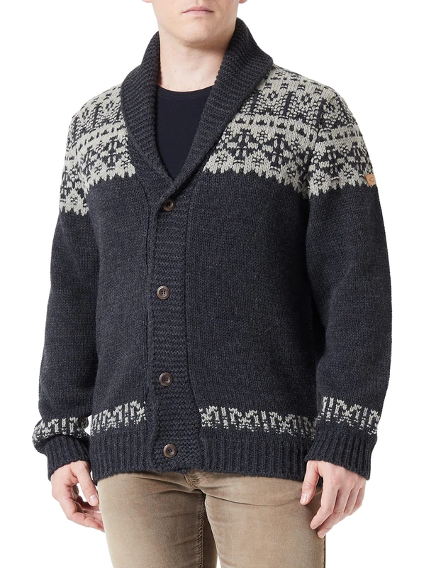 camel active Men's 409525/8k28 Cardigan Sweater, Gray, XL