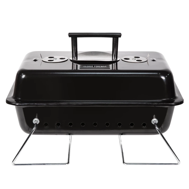 George Foreman On-The-Go Portable Charcoal BBQ, Sturdy Foldable Legs, Convenient Handle, Lightweight, Camping, Black, Charcoal Barbecue, GFPTBBQ1003B