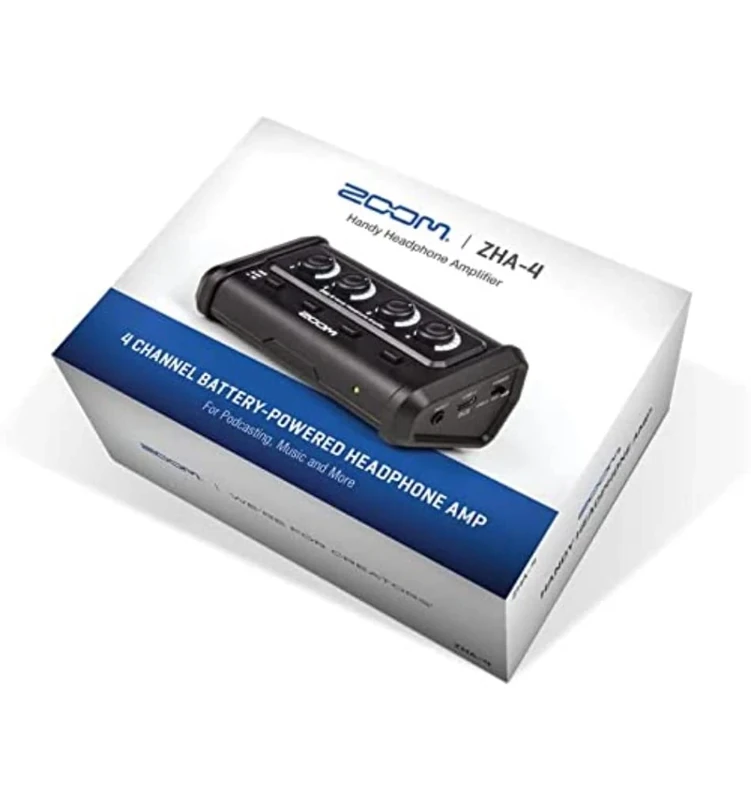 ZOOM ZHA-4 mobile headphone amplifier for 4 active 3.5 mm headphone jacks, for bands, podcasts and professional productions