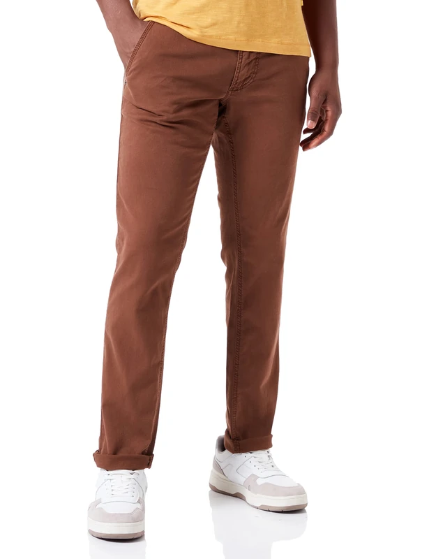 camel active Men's Slim Fit Cotton Chinos, Brown, 31 W/32 L