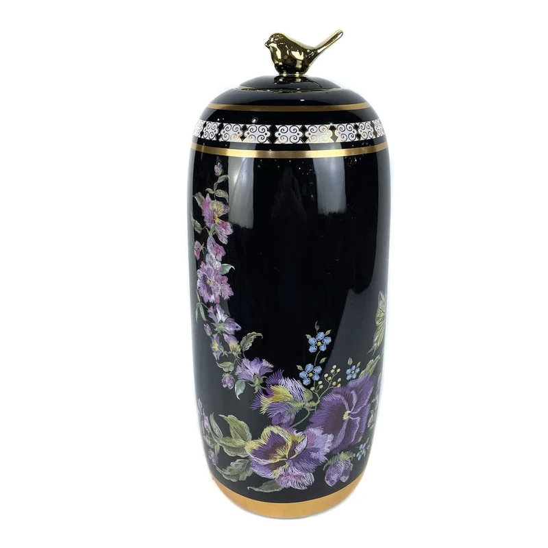 DKD Home Decor Vase Porcelain Black Shabby Chic (18 x 18 x 42 cm) - Image 1
